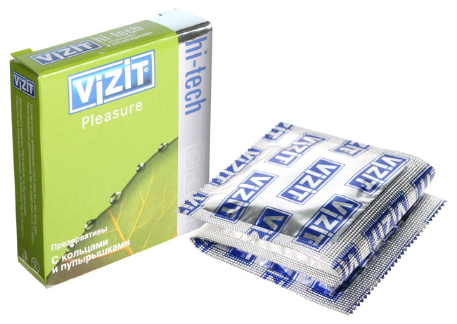 Презервативы VIZIT Hi-tech PLEASURE с кольцами и пупырышками, 3 шт