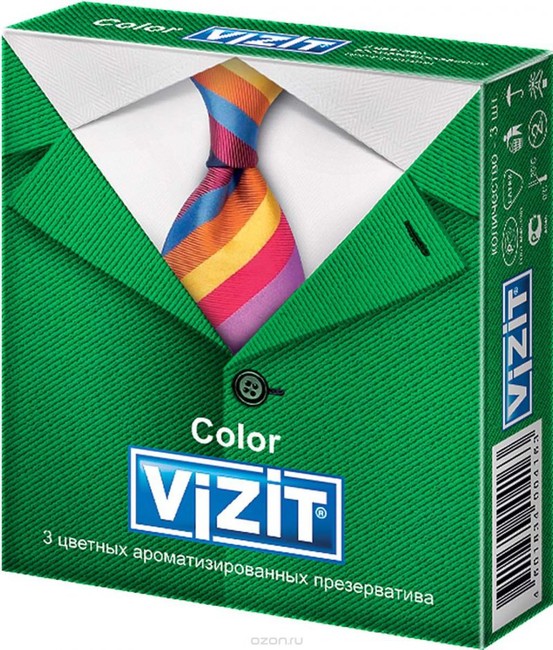 Презервативы VIZIT Color цветные, ароматизированные (мята, банан, клубника), 3 шт