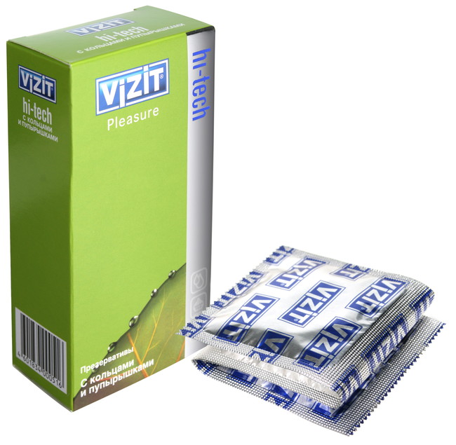 Презервативы VIZIT Hi-tech PLEASURE с кольцами и пупырышками, (12 шт.)