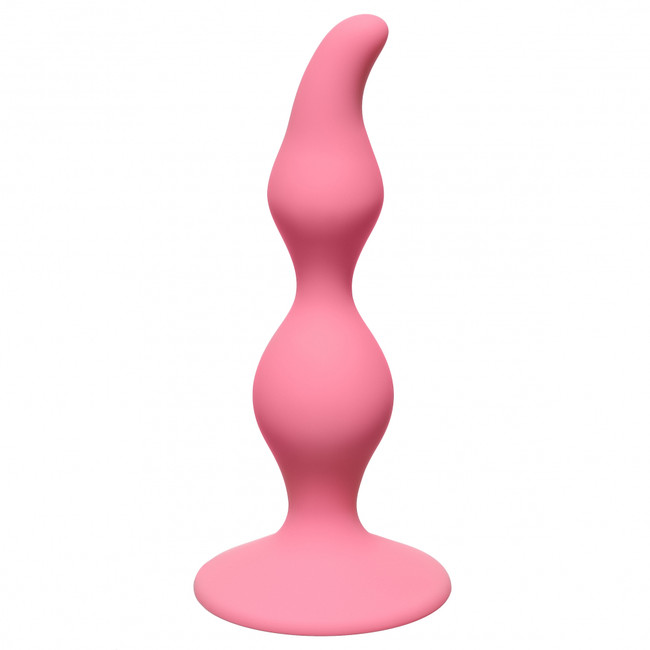 Рельефный анальный стимулятор на присоске Curved Anal Plug (10,5 см , нежно-розовый )