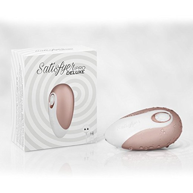 Вакуумно-волновой бесконтактный стимулятор клитора Satisfyer PRO Deluxe (11 режимов , золотисто-коричневый с белым )
