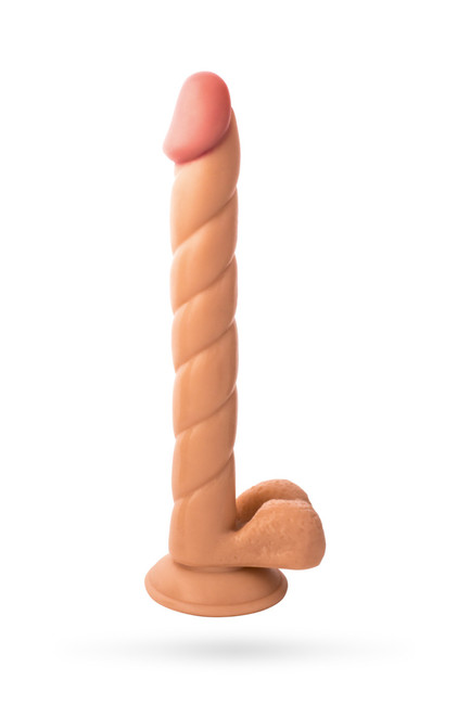 Длинный гибкий спиралевидный фаллос на присоске Real Stick 11''