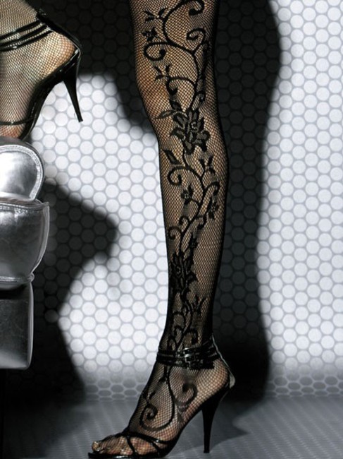 Черный сетчатый комбинезон на одно плечо F203 Bodystocking SL (42-46)
