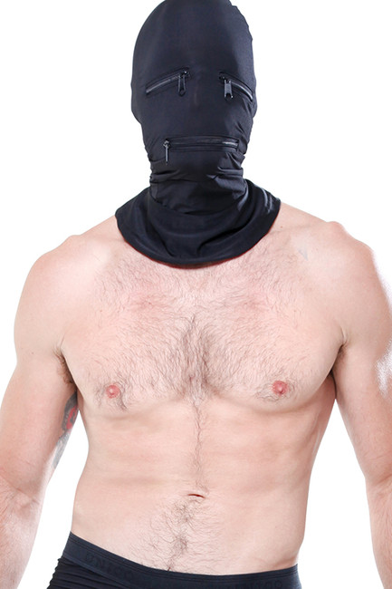 Эластичный шлем для эротических игр Zipper Face Hood Black