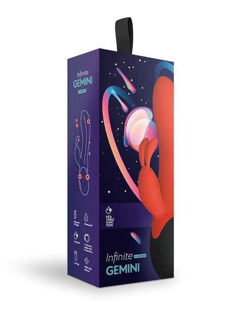 Вибратор с функцией нагрева и клиторальным стимулятором-кроликом Gemini (11 режимов)